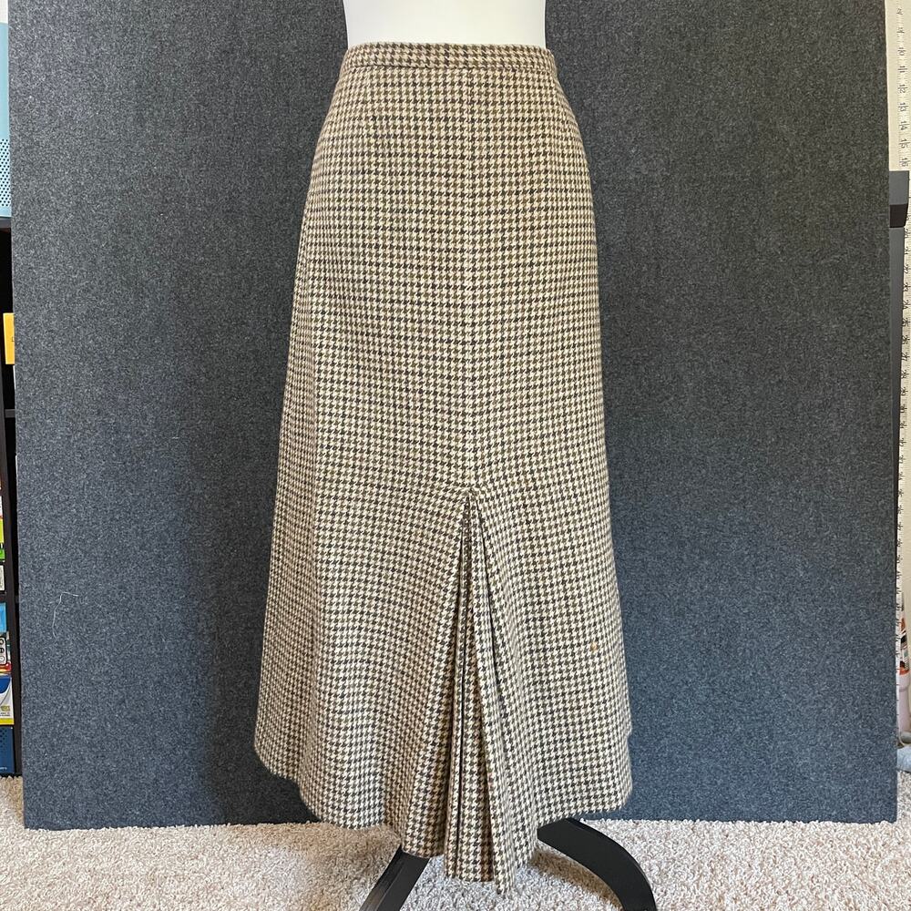 Orvis Brown and Cream Houndstooth A-Line Maxi Skirt
